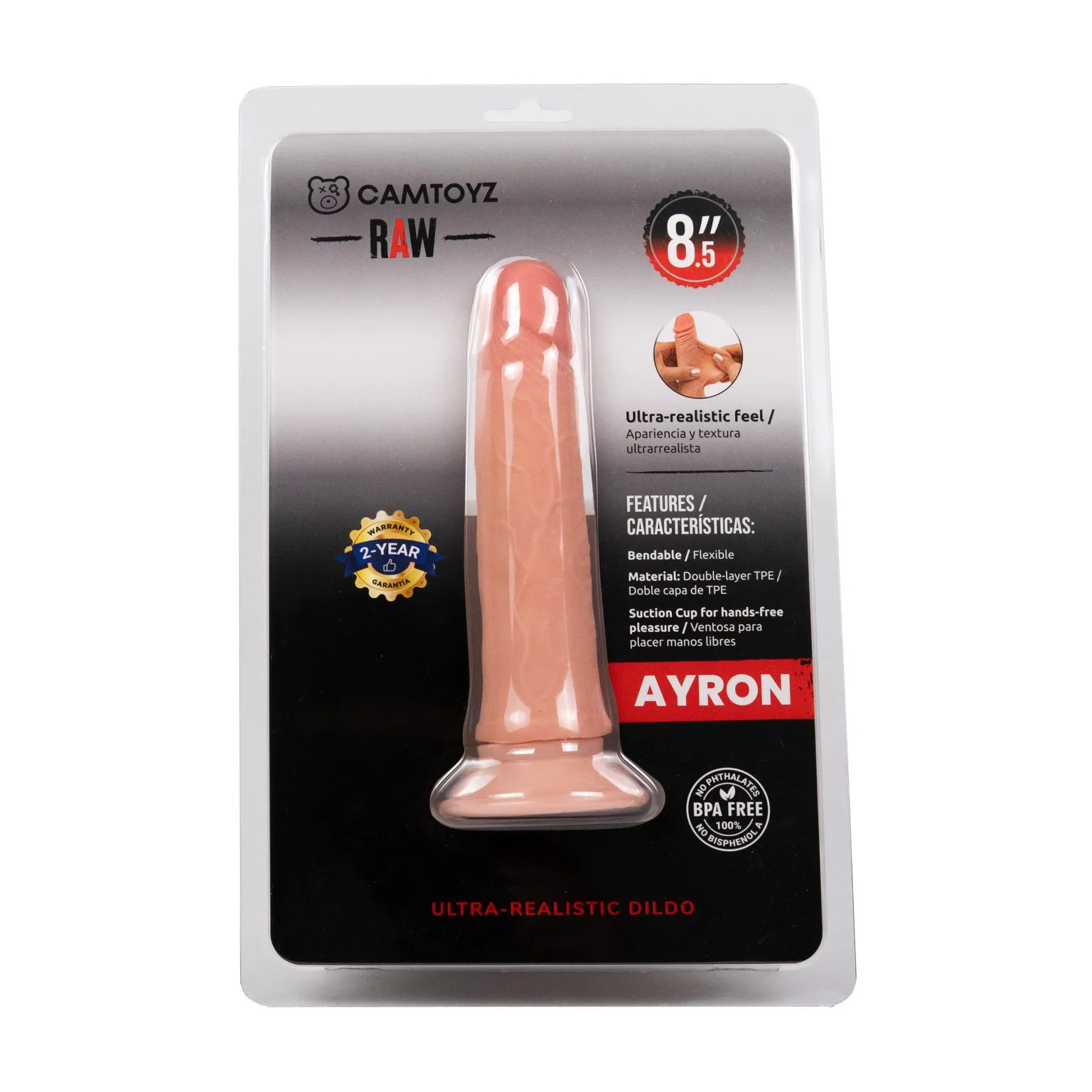 dildo-ultra-realista-ayron-camtoyz-vista-lateral.webp Dildo ultra realista Ayron CamToyz vista lateral con diseño anatómico