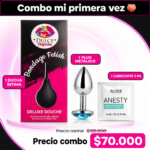 Combo anal para principiantes con ducha íntima, plug metálico y lubricante